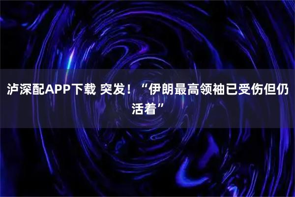 泸深配APP下载 突发！“伊朗最高领袖已受伤但仍活着”
